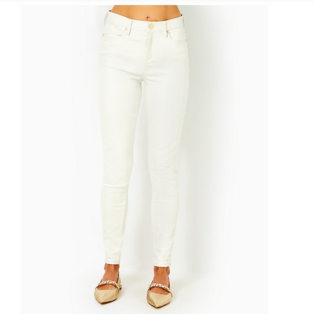 EUC 29" Eagan Shimmer Denim High Rose Skinny Jean in ✨🪩 🎆Coconut Metallic ✨🪩🎆